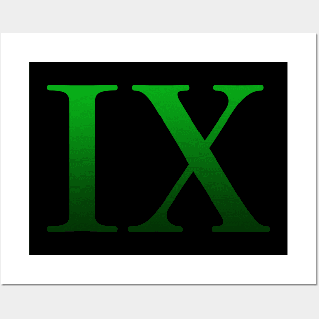 Green Roman Numeral 9 IX Wall Art by Numerica